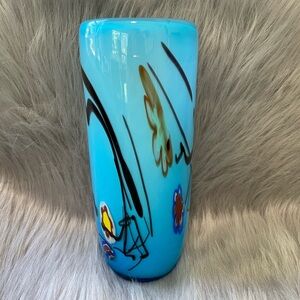 Murano Style Hand Blown Glass Vase with abstract floral Design.